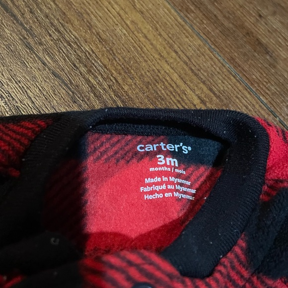 03 month Red  and Black Plaid One Piece with Bear Design - Picture 3 of 6